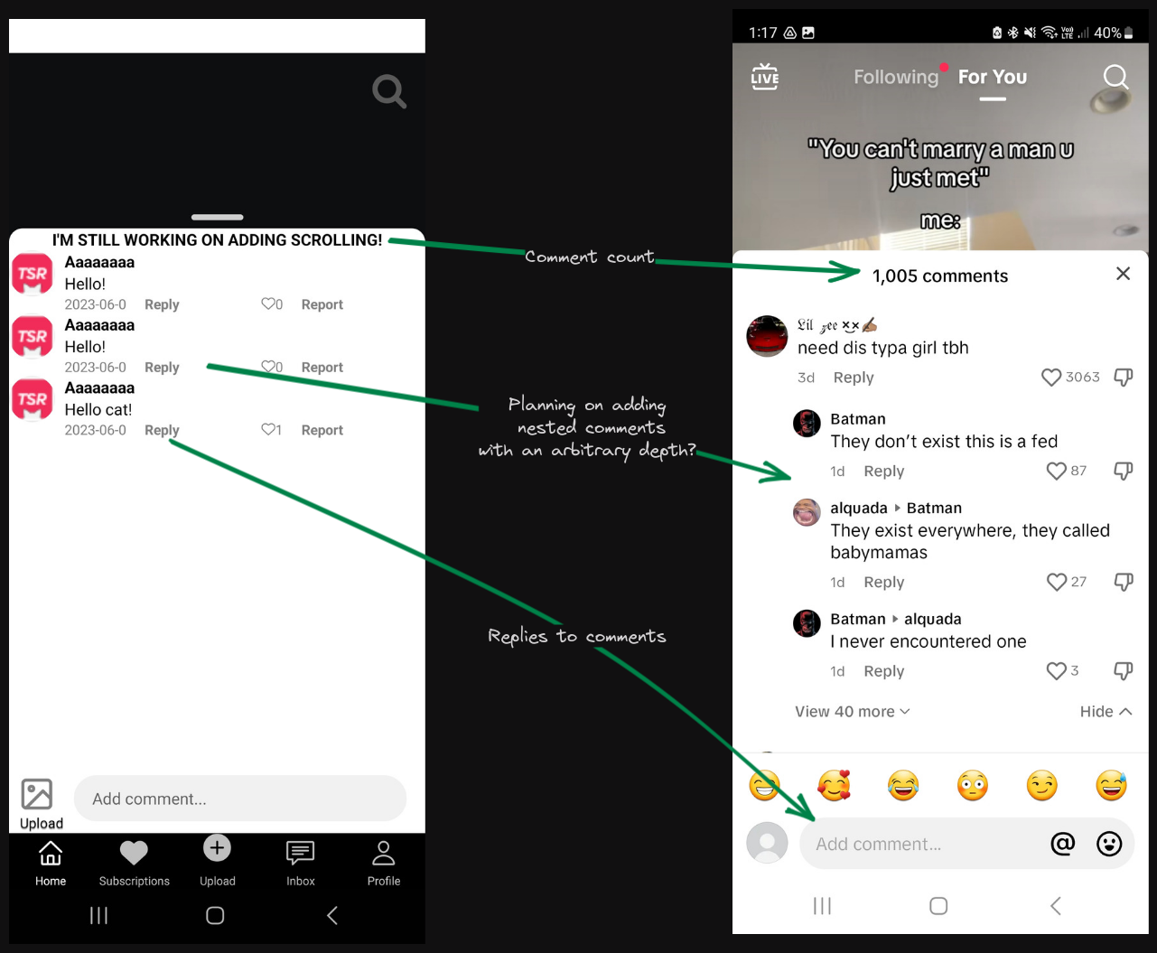 Nested comments and replies